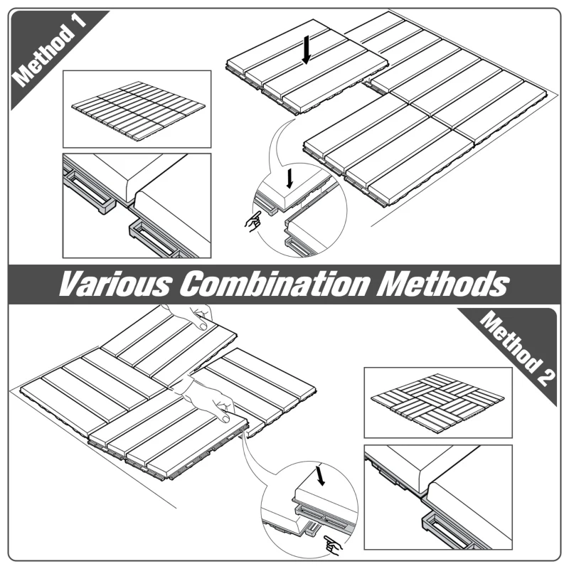 Outsunny 9 Pcs PP Interlocking Composite Deck Tile, 12" x 12" Outdoor Flooring Tiles for Indoor and Outdoor Use, Tools Free Assembly, Dark Grey