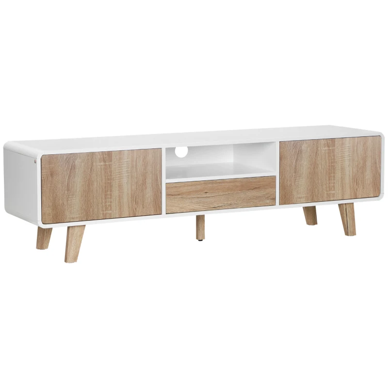 HOMCOM Modern TV Stand Cabinet for TVs up to 72" Flat Screen with Push-open Drawer, Storage Compartment and Cable Management, Rounded-edge Entertainment Center for Living Room, Bedroom