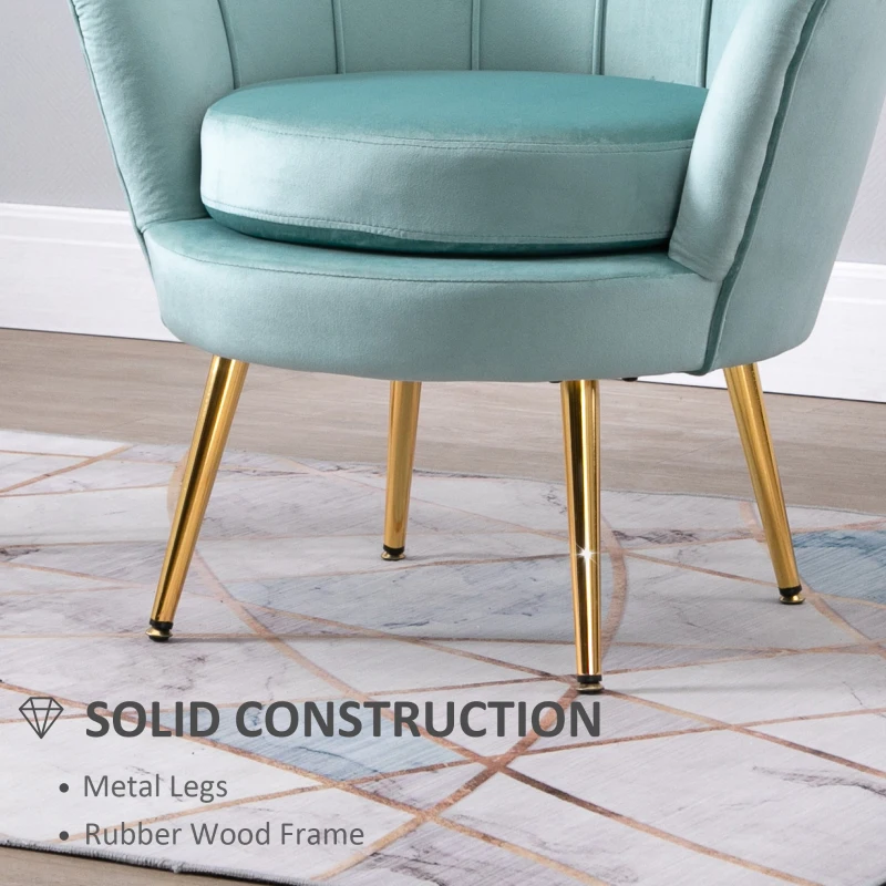 HOMCOM Elegant Velvet Fabric Accent Chair/Leisure Club Chair with Gold Metal Legs for Living Room, Set of 2, Green