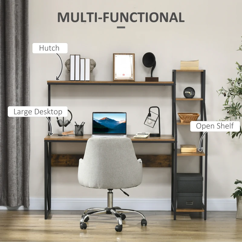 HOMCOM 59" Computer Desk with Storage Shelves, Study Writing Table for Home Office, Industrial Modern Workstation, Rustic Brown