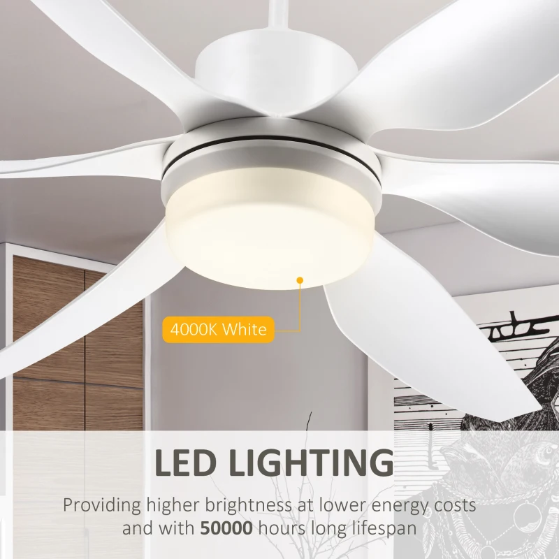 HOMCOM 52" Reversible Indoor Ceiling Fan with Light, Modern Mount LED Lighting Fan with Remote Control, for Bedroom, and Living Room, White