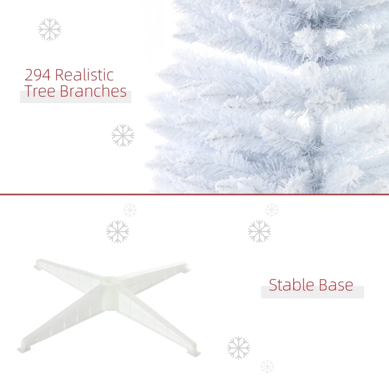 HOMCOM 5' Decorated Christmas Tree Snow Flocked Artificial Christmas Tree with Pencil Shape, Realistic Branches, White