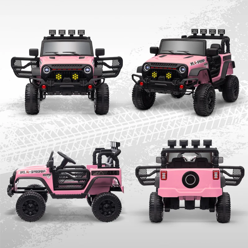 Qaba 12V Battery Powered Ride on Car, Ride on Truck w/ Remote, 4 Suspension Wheels, Music Horn Lights, Pink