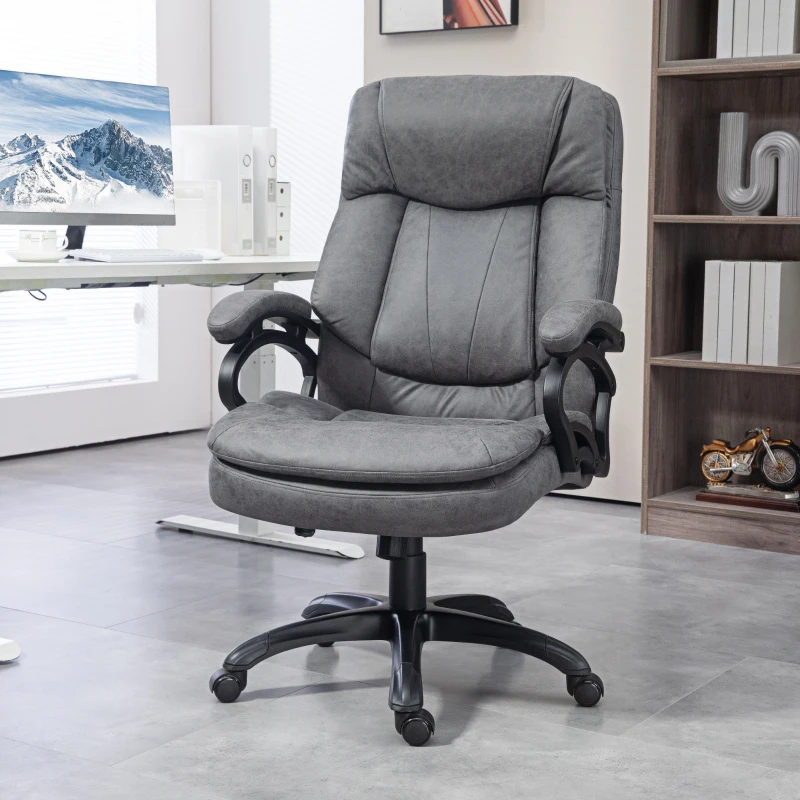 HOMCOM 6 Point Vibration Massage Office Chair with Heat, Microfibre Fabric Comfy Computer Desk Chair, Charcoal Gray