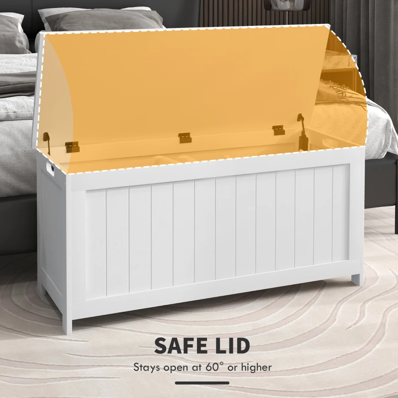 HOMCOM Storage Trunk with 2 Safety Hinges, Modern Entryway Bench with Side Handles, Storage Chest for Living Room, White