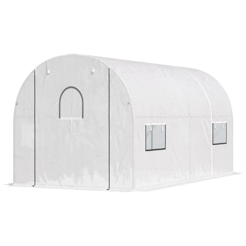 Outsunny 9.6' x 6.5' x 6.2' Walk-In Greenhouse w/ 2 Doors & Windows, White