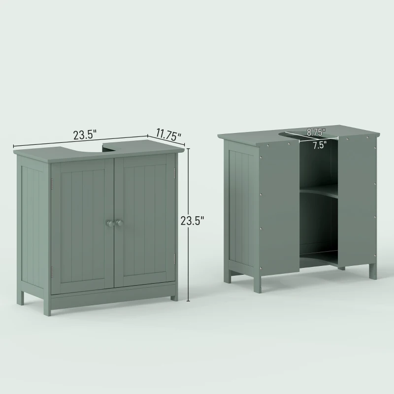 HOMCOM Bathroom Vanity Cabinet, Under Sink Bathroom Cabinet with 2 Doors and Adjustable Shelf, Dark Green