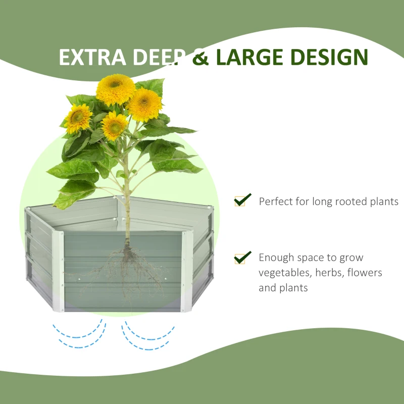 Outsunny 40'' Hexagon Raised Garden Bed, Outdoor Metal Planter Box with Gloves, for Backyard, Patio to Grow Vegetables, Herbs, and Flowers, Gray