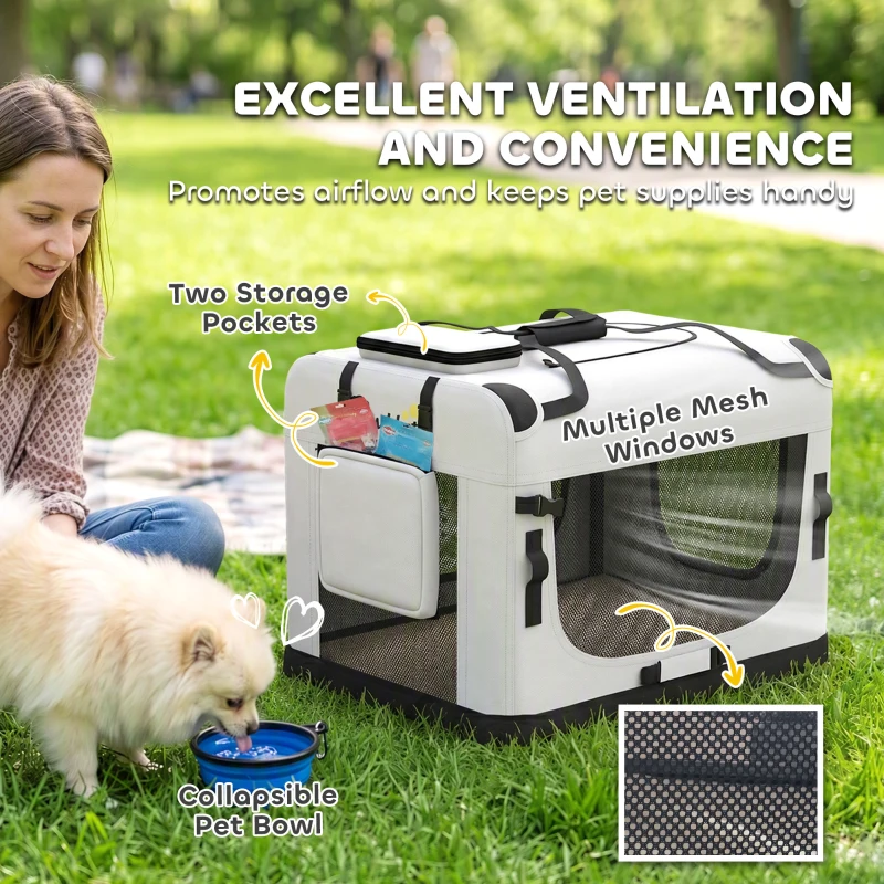 PawHut Pet Carrier Bag, Soft-Sided Dog Carrier for Small Dogs, Portable Pet Travel Bag, Light Grey
