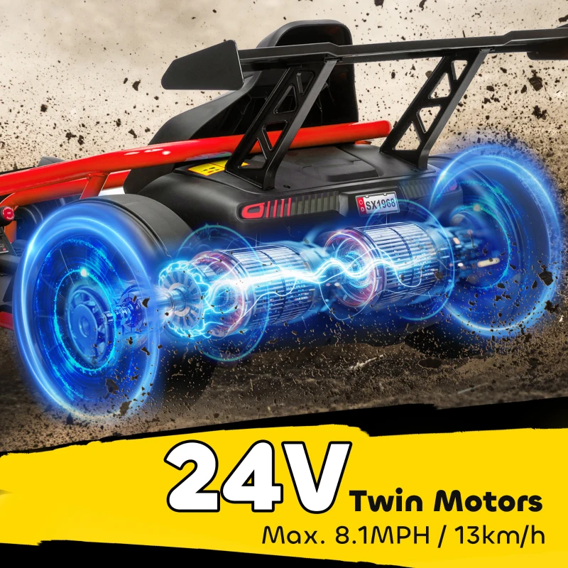 Qaba 24V 7AH Kids Electric Go Kart, 8.1 MPH Battery Powered Drift Kart with Dual Motors, Soft Start for 8-12 Years, Red