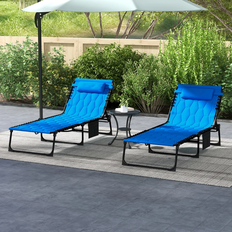 Outsunny Folding Chaise Lounge Set with Reclining Back, 25.6" x 74" x 14.2", Blue