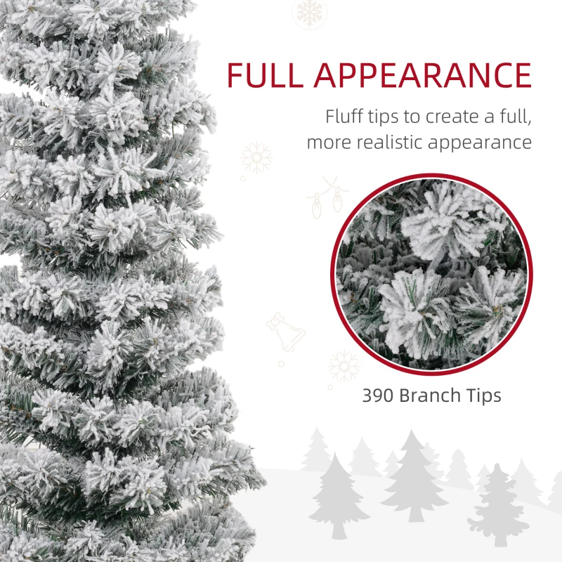 HOMCOM 5ft Flocked Christmas Tree, Pencil Christmas Tree with Realistic Branch Tips, Folding Metal Stand, Green