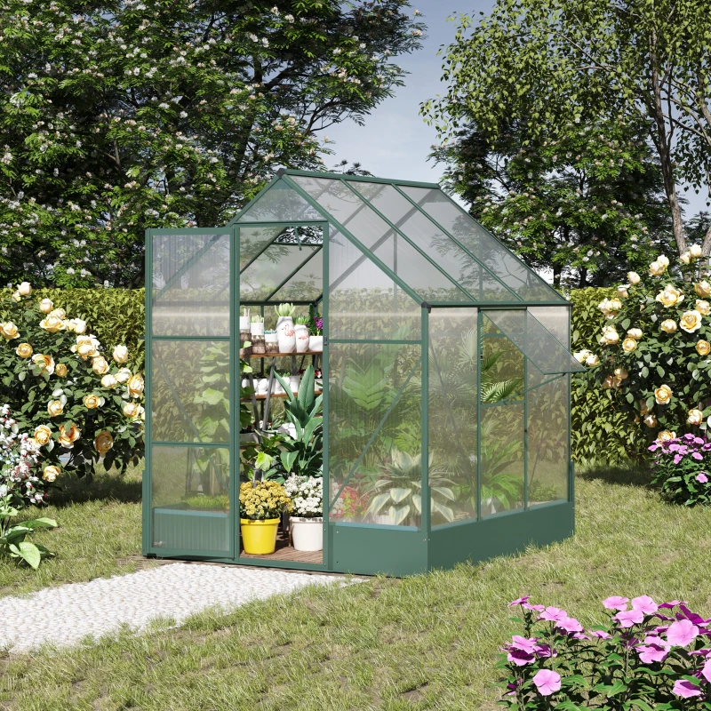 Outsunny 6' x 6' x 7' Walk-in Plant Polycarbonate Greenhouse with Temperature Controlled Window Hobby Greenhouse for Backyard/Outdoor