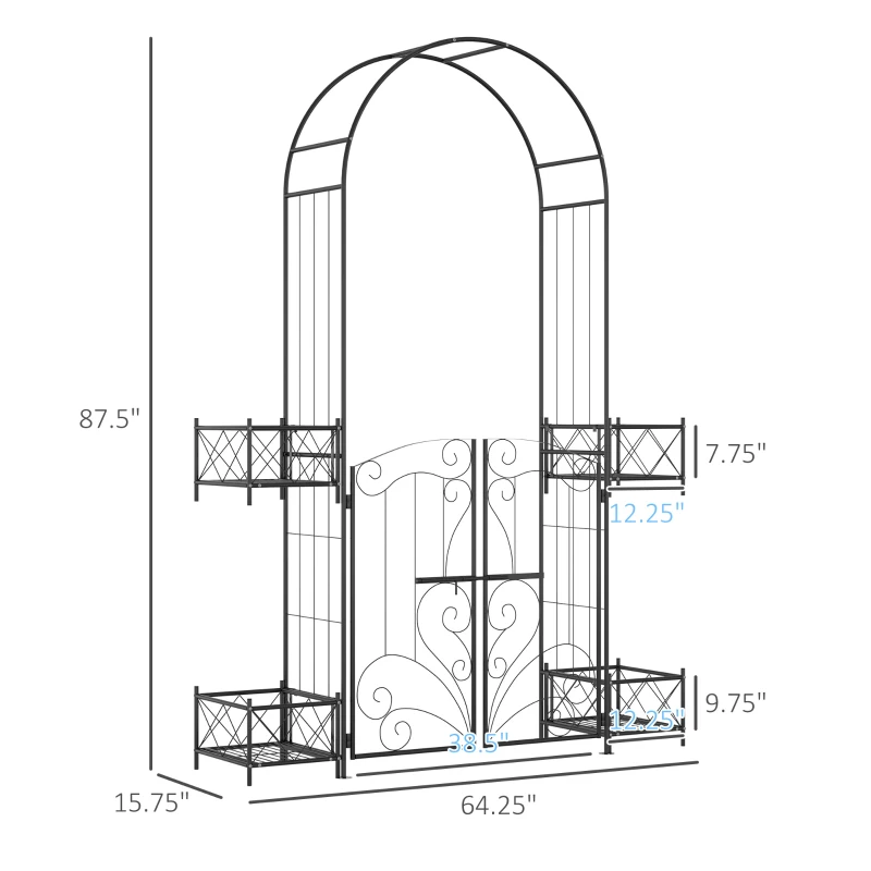 Outsunny 7' Garden Arch Arbor, Metal Arch Trellis with Gate, Garden Archway for Climbing Vines, Black