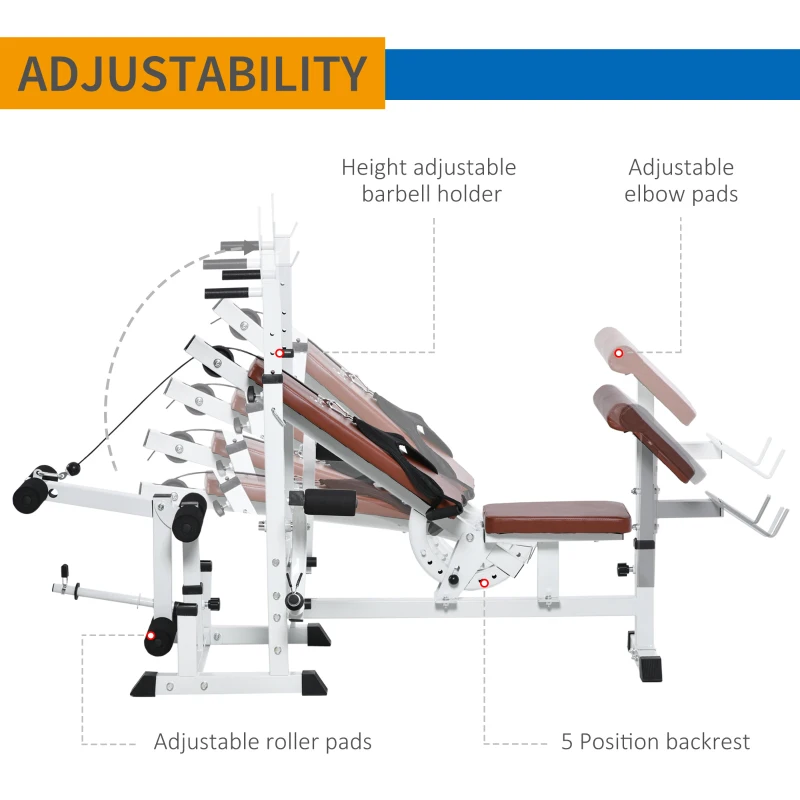 Soozier Multi-Exercise Full-Body Weight Rack with Bench Press, Leg Extension, Chest Fly Resistance Band & Preacher Curl