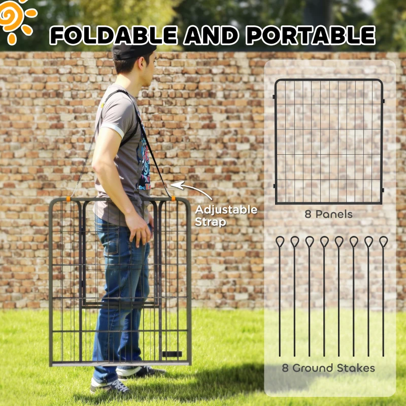 PawHut 31.5" Dog Playpen Indoor Outdoor, Portable Foldable 8 Panels Pet Playpen with Door & Strap for Medium Dogs