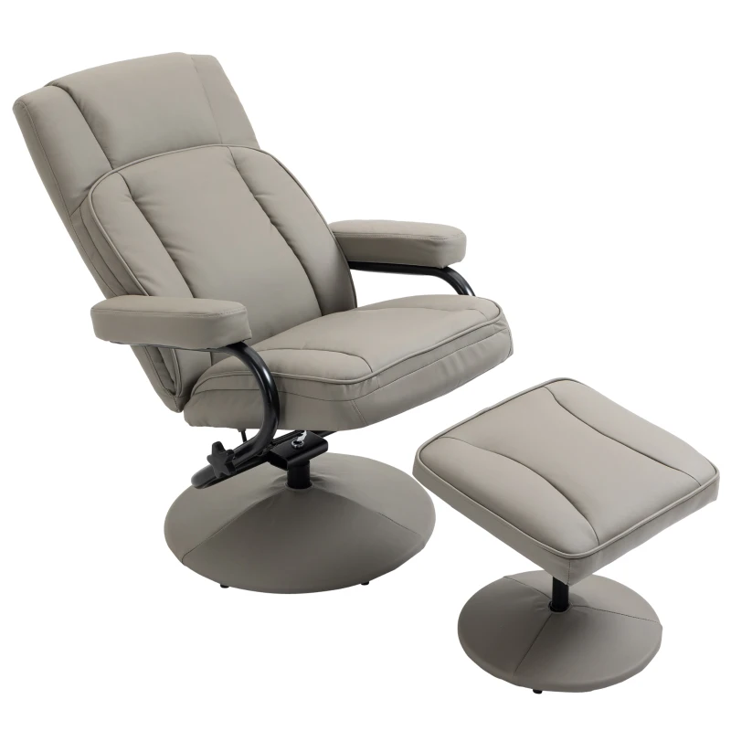 HOMCOM Swivel Recliner, Manual PU Leather Armchair with Ottoman Footrest for Living Room, Office, Bedroom, Grey