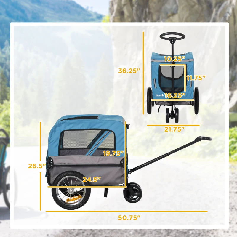 Aosom 2-in-1 Pet Bike Trailer for Small Dogs with Safety Leash, Road-Visibility Bicycle Stroller, Weather-Strong Bike Wagon Trailer Sidecar Attachment, Bicycle Wagon, Blue