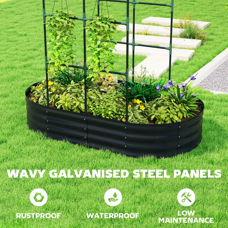 Outsunny Galvanised Raised Garden Bed with Arched Trellis, 5 x 3 x 6ft Metal Outdoor Planter Box with Open Bottom, Dark Gray