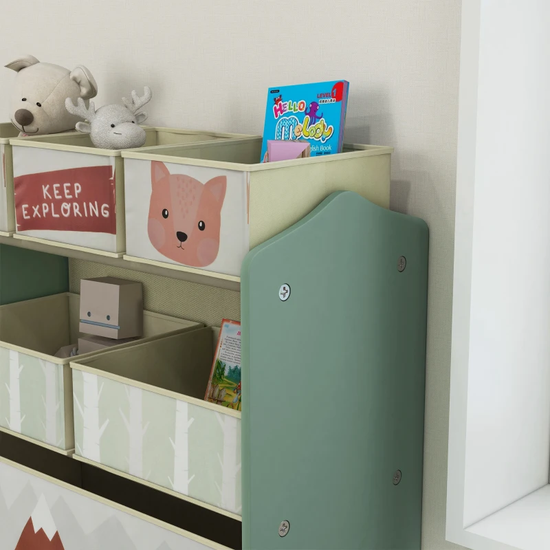 Qaba Toy Storage Organizer with 6 Storage Bins and 3-Tier Bookshelf, Toy Storage Shelf for Bedroom, Animal Design, Green