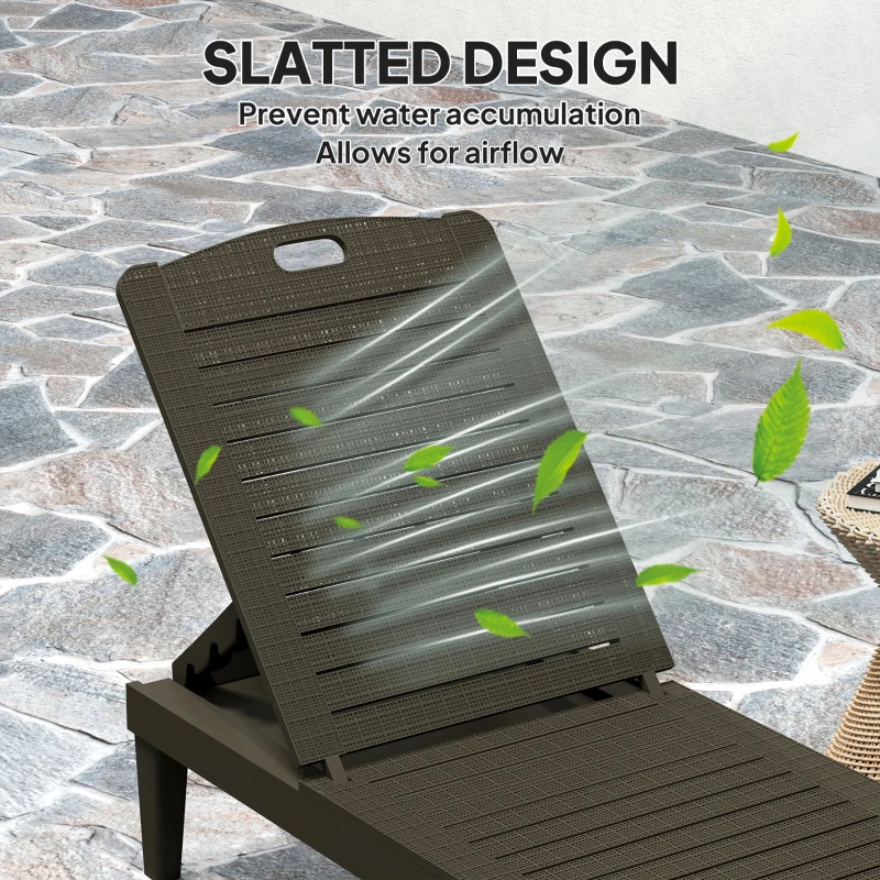 Outsunny Outdoor Lounge Chair Set of 2, Waterproof Resin Lounge Chairs with 4-Position Adjustable Backrest for Backyard, Black