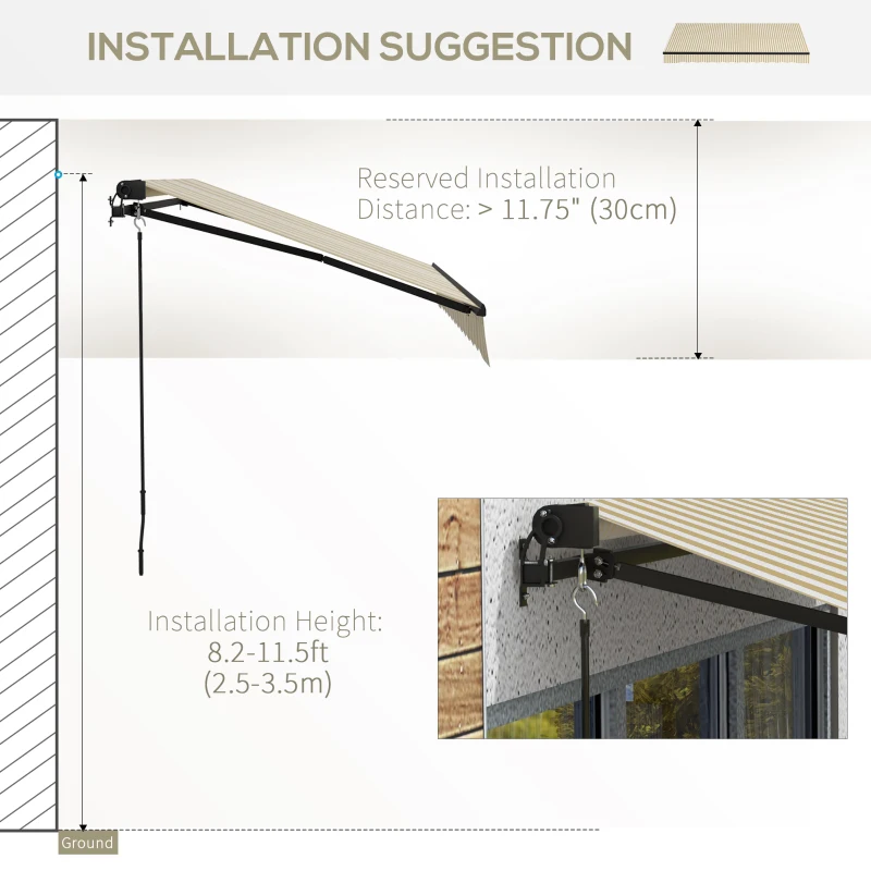Outsunny 12' x 10' Retractable Awning, 280gsm UV Resistant Sunshade Shelter for Deck, Balcony, Yard, Beige and White