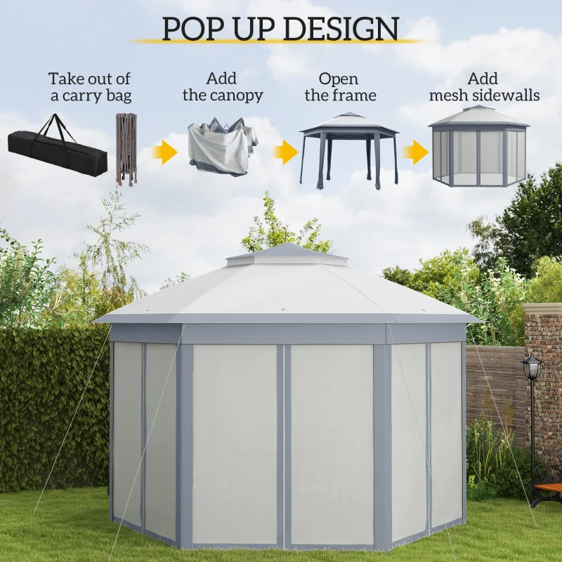 Outsunny 13' x 13' Pop Up Canopy Tent with Netting and Carry Bag, Instant Sun Shelter, Grey