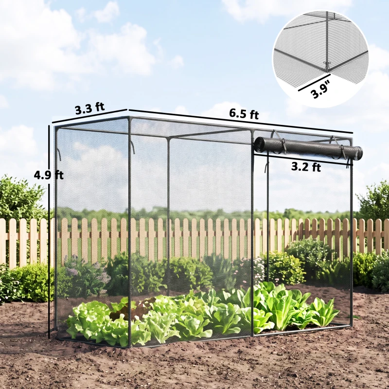 Outsunny 6 x 3ft Crop Cages for Garden, Plant Protectors from Animals, Storage Bag and 6 Ground Stakes, Black(m-3)