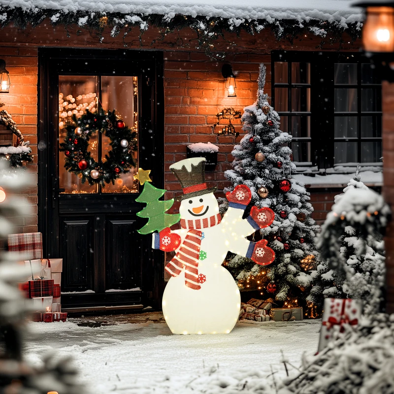 Outsunny 4FT Lighted Snowman, Light Up Christmas Decor with 148 LEDs, Stakes and Zip Ties, IP44 Waterproof for Outdoor Yard