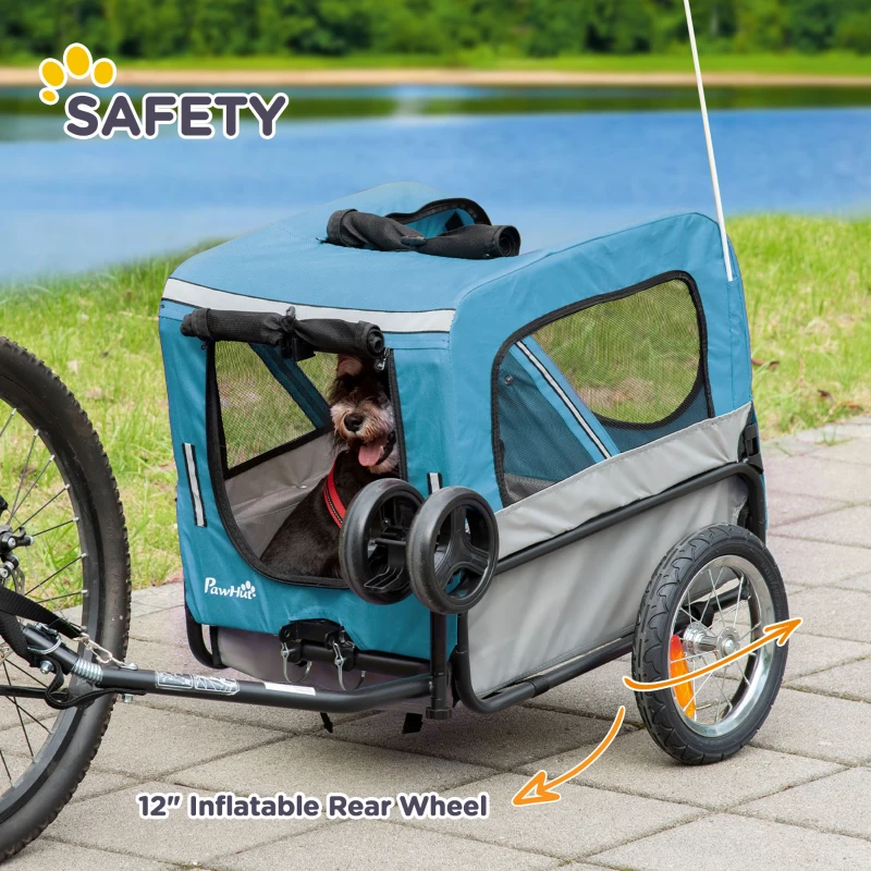 Aosom 2-in-1 Pet Bike Trailer for Small Dogs with Safety Leash, Road-Visibility Bicycle Stroller, Weather-Strong Bike Wagon Trailer Sidecar Attachment, Bicycle Wagon, Blue
