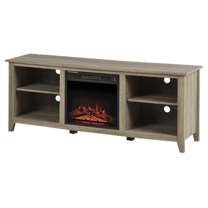 HOMCOM 60" W x 23.5" H Electric Fireplace Mantel TV Stand, Media Console Center Cabinet with 2 Adjustable Shelves, 4 Cable Management Holes and Fits up to 65" TV, Brown