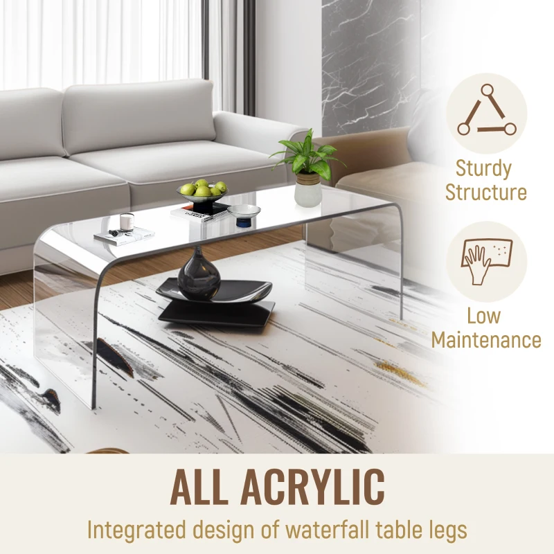 HOMCOM Acrylic Coffee Table 39" Long Rectangle Tea Table for Living Room Clear