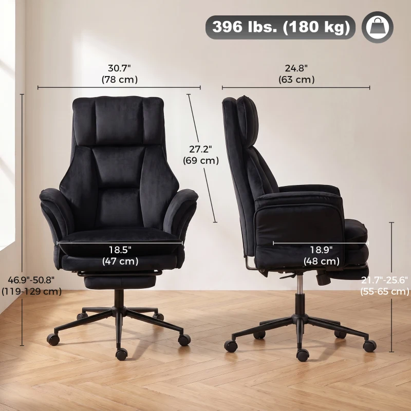 HOMCOM Cross Legged Office Chair with Footrest, 396 lbs Reclining Computer Desk Chair with High Back, Flip-up Armrests, Black
