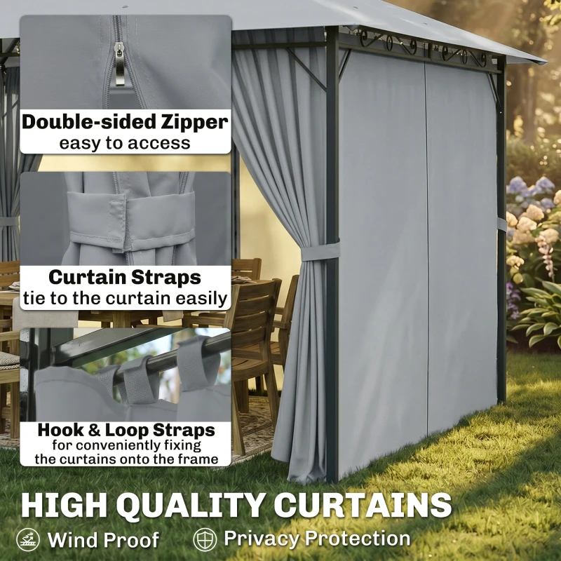 Outsunny 13'L x 10'W x 8.7'H Patio Gazebo Outdoor 2-Tiers Garden Canopy Yard Sunshade Shelter with Curtains, Grey