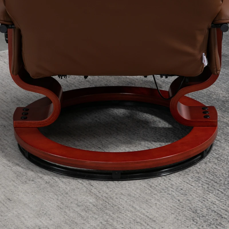 HOMCOM Air Leather Manual Recliner, Adjustable Swivel Lounge Chair with Footrest, Armrest and Wrapped Wood Base, Brown