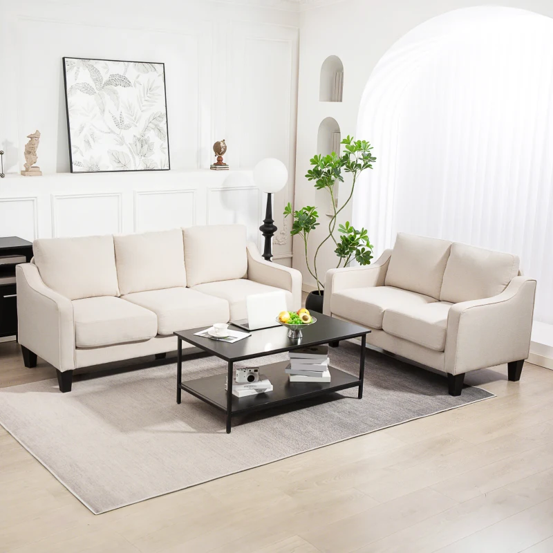 HOMCOM 3 Seater Sofa, Modern Couch with Pocket Spring, Linen Upholstered, Thick Padded, Beige