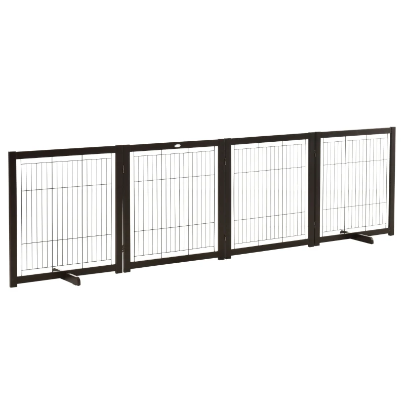 PawHut Wooden Dog Gate for Small & Medium Dogs 4 Panel w/ Support Feet Foldable Pet Fence for House Doorway Coffee