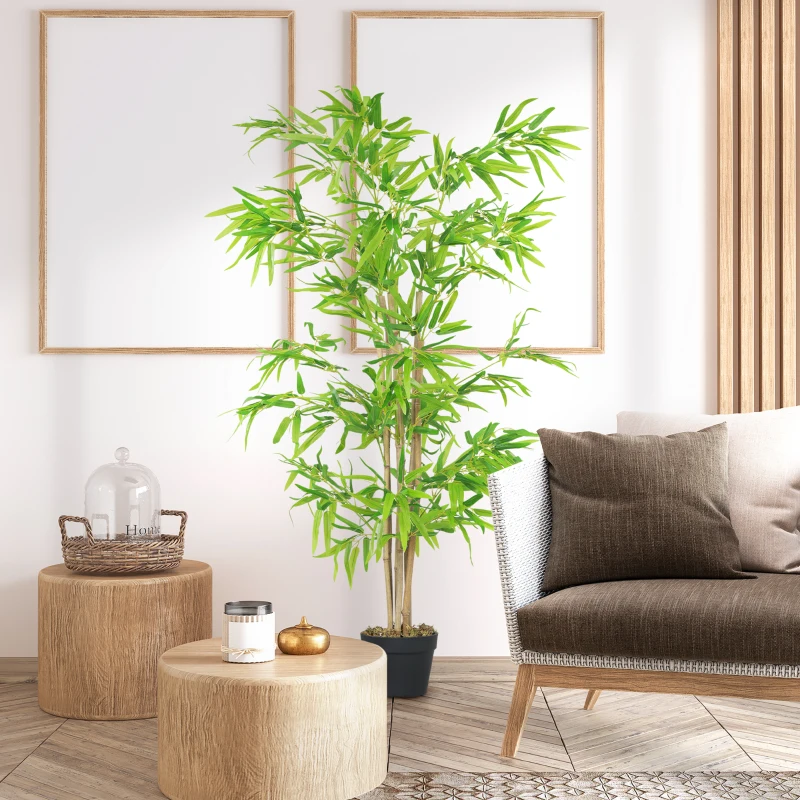 Outsunny Artificial Bamboo Tree, 5ft Fake Tree with Realistic Leaf and Natural Trunk, Decorative Plant in Nursery