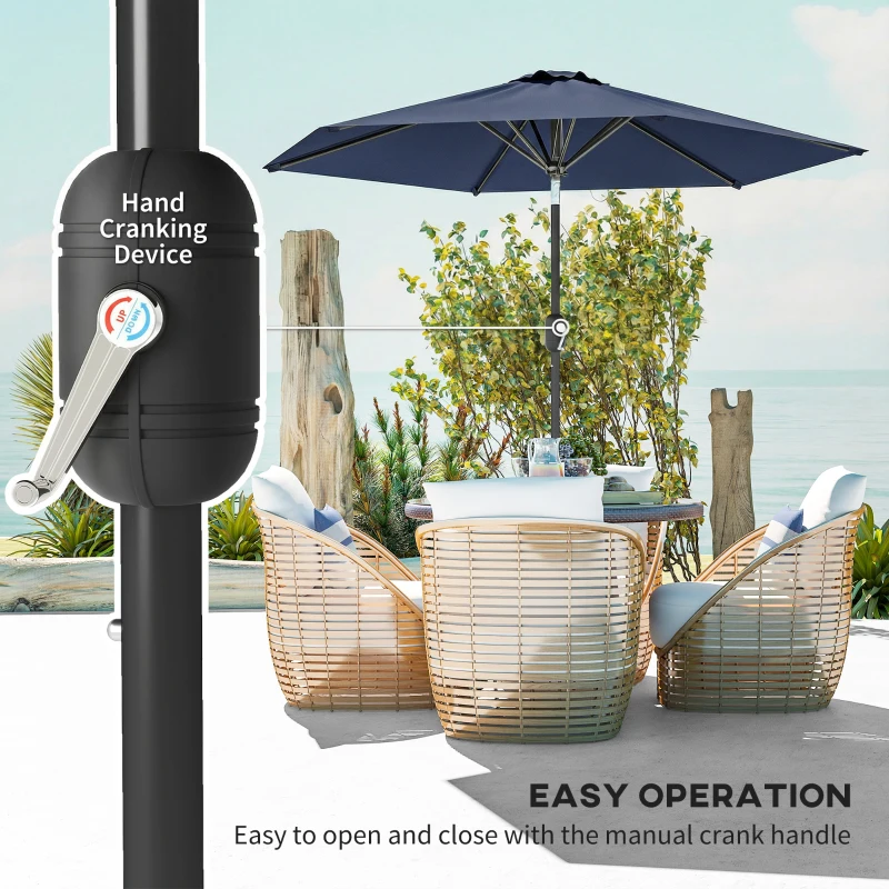 Outsunny Patio Sun Umbrella, Outdoor Parasol with 6 Ribs, Blue