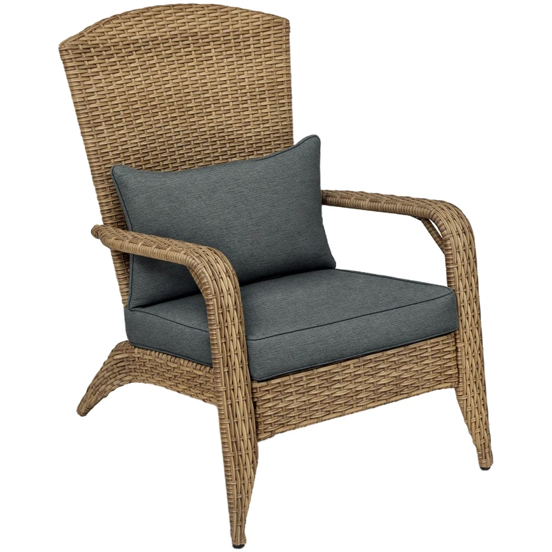 Outsunny Patio Adirondack Chair with Rattan Wicker, Soft Cushions, Tall Curved Backrest for Deck or Garden, Charcoal Gray