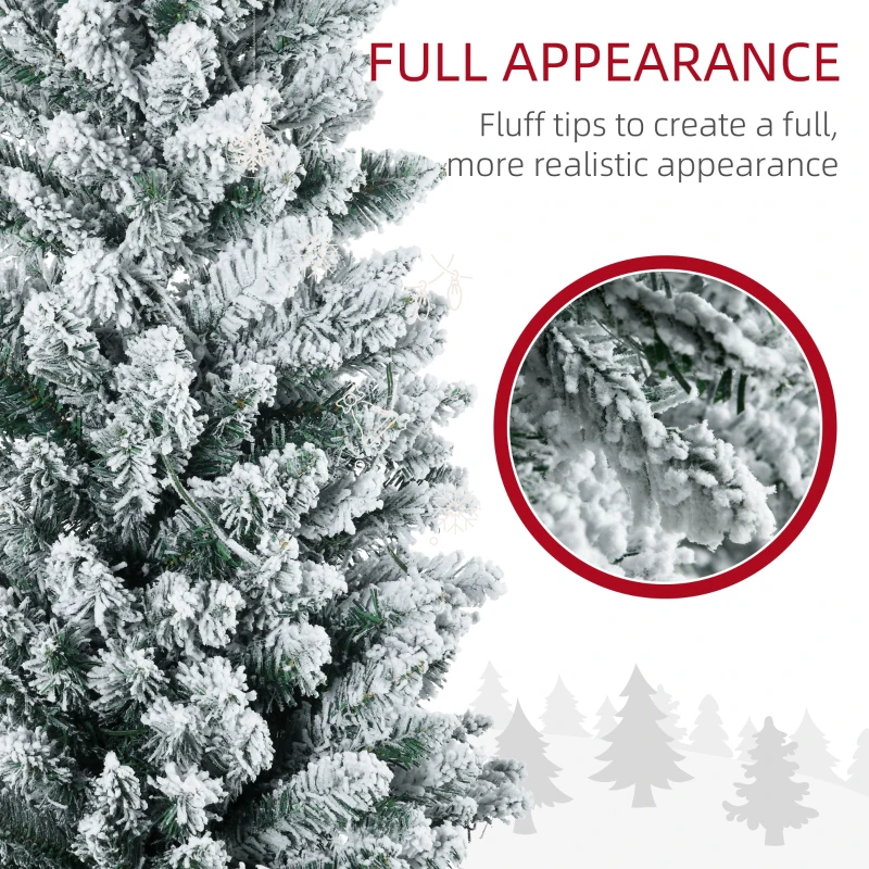HOMCOM 6ft Pencil Christmas Tree, Slim Artificial Christmas Tree with Realistic Branches and Warm White LED Lights, Green