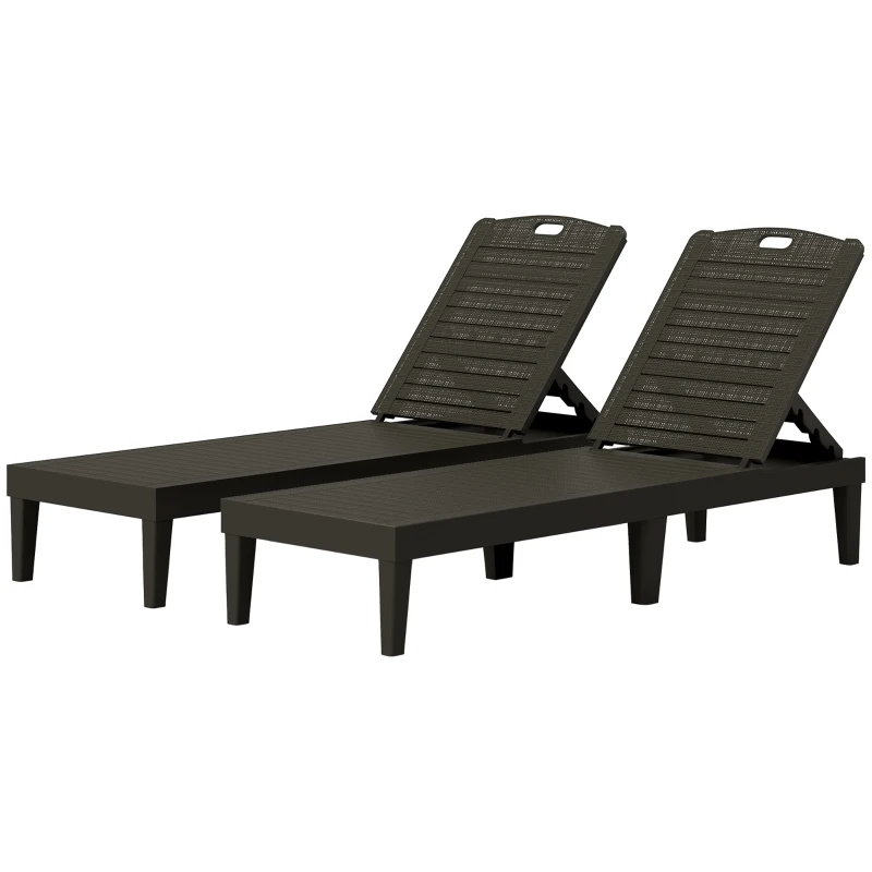 Outsunny Outdoor Lounge Chair Set of 2, Waterproof Resin Lounge Chairs with 4-Position Adjustable Backrest for Backyard, Black