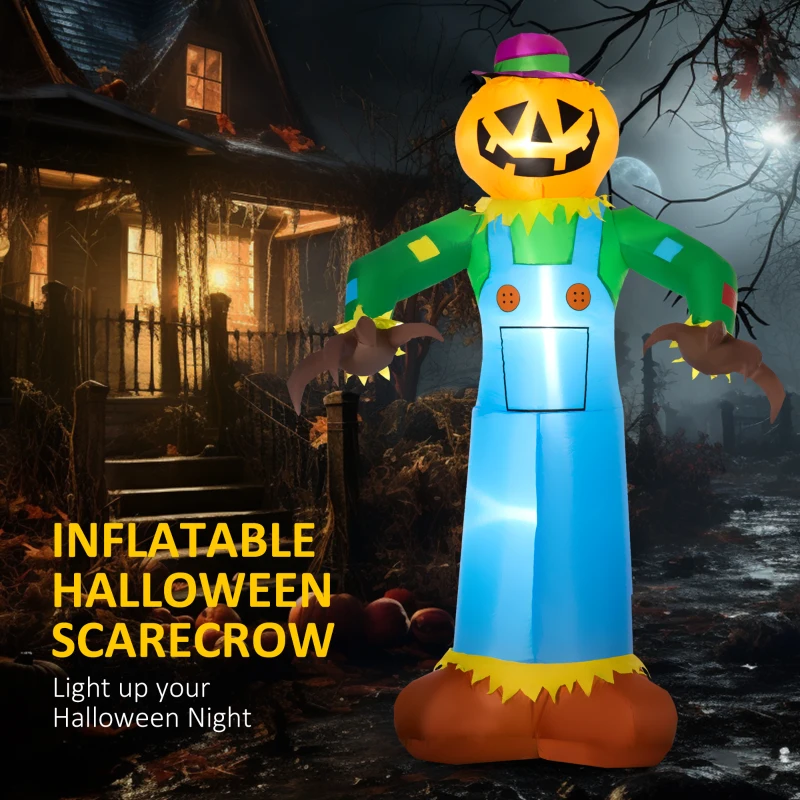 Outsunny 6' Cute Halloween Inflatables Outdoor Decorations Pumpkin Scarecrow, Blow-Up LED Yard Decor Indoor Outdoor for Garden, Lawn, Party, Holiday