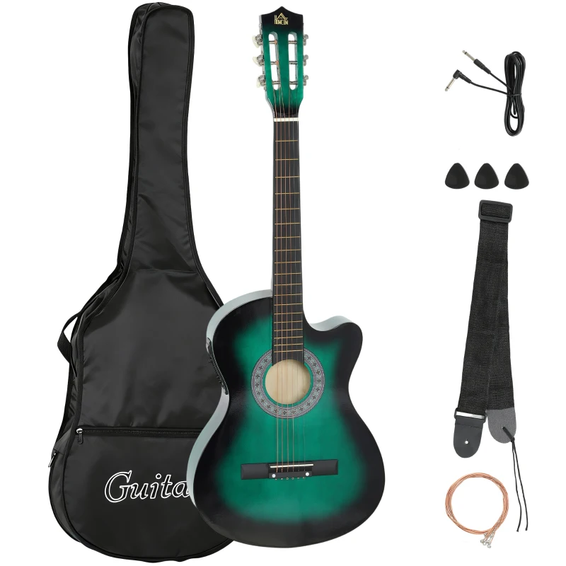 Soozier 38 Inch Classical Acoustic Electric Guitar with Gloss Finish, Strings, Picks, Shoulder Strap and Case Bag, Dark Green