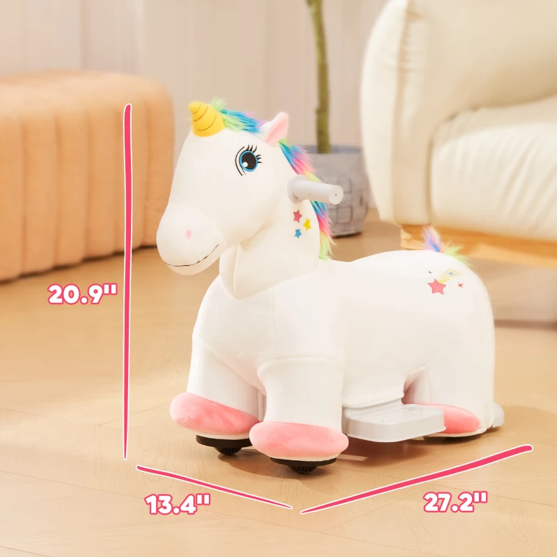 Qaba Kids Ride on Unicorn, 6V Battery Powered Electric Ride on Animal Toy w/ Music Forward, Foot Pedal for Aged 18-36 Months