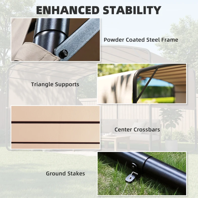 Outsunny 10' x 13' Retractable Pergola Canopy, Outdoor Metal Pergola Gazebo Sun Shade Shelter with Steel Frame, Khaki