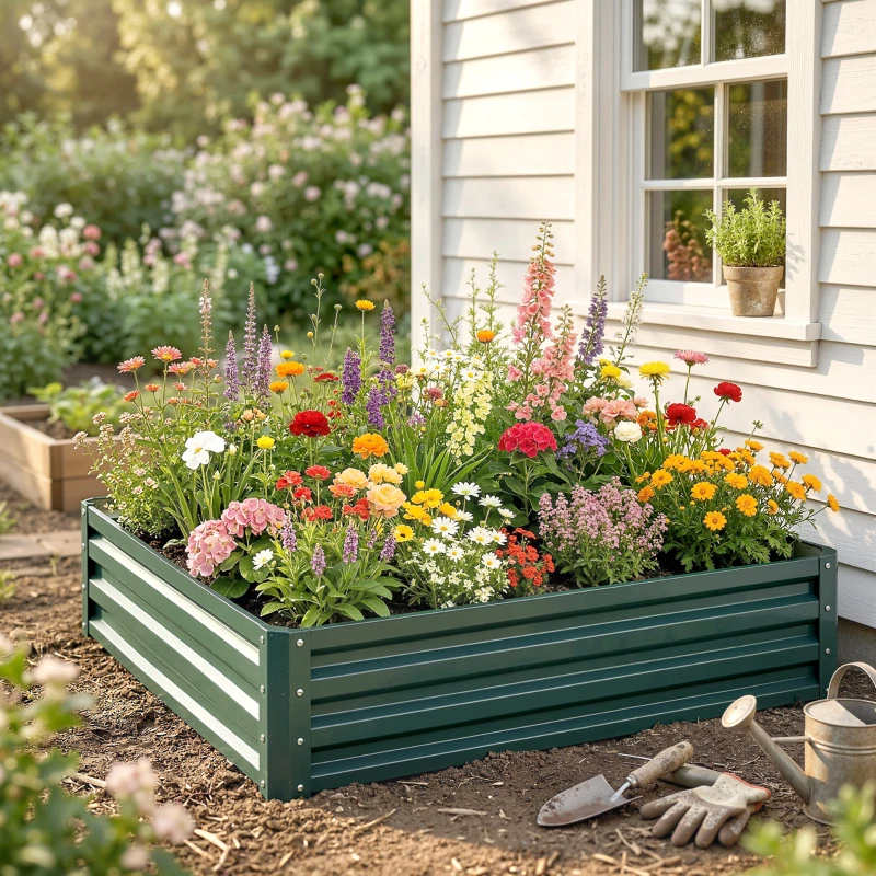 Outsunny Galvanized Raised Garden Bed, 4' x 4' x 1' Metal Planter Box, for Growing Vegetables, Flowers, Herbs, Succulents, Green