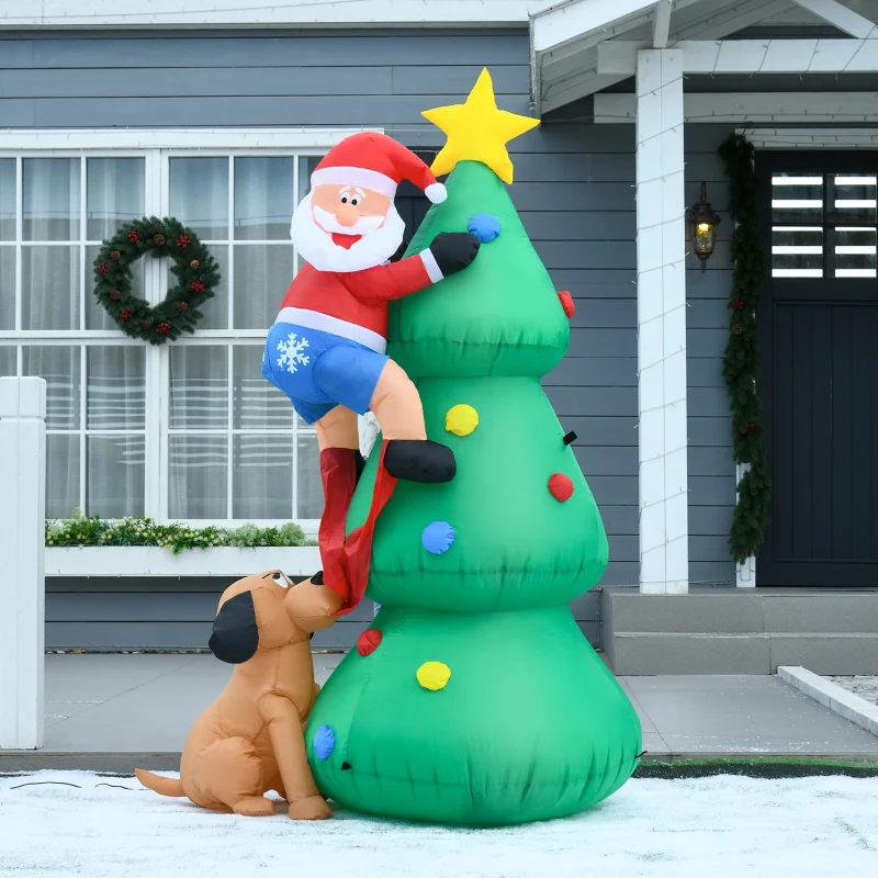 HOMCOM Inflatable Christmas Tree Decorations with Santa Claus annd Puppy Dog with LED,  Outdoors Christmas Decor for Yard, Lawn