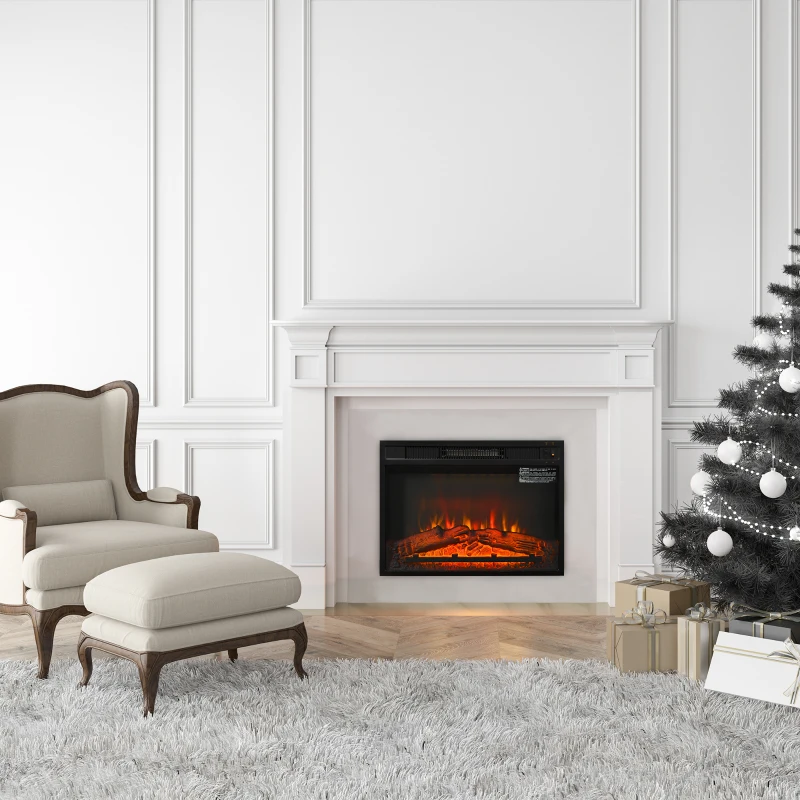 HOMCOM Electric Fireplace Insert for Wood Cabinets with Realistic Flame Effect and Automatic Shut-Off, Black