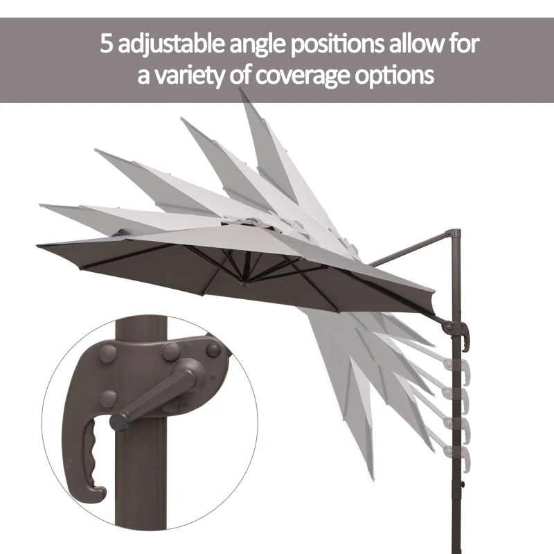 Outsunny 10ft Cantilever Patio Umbrella with 360° Rotation, Crank & Cross Base for Garden Deck Pool Backyard, Grey